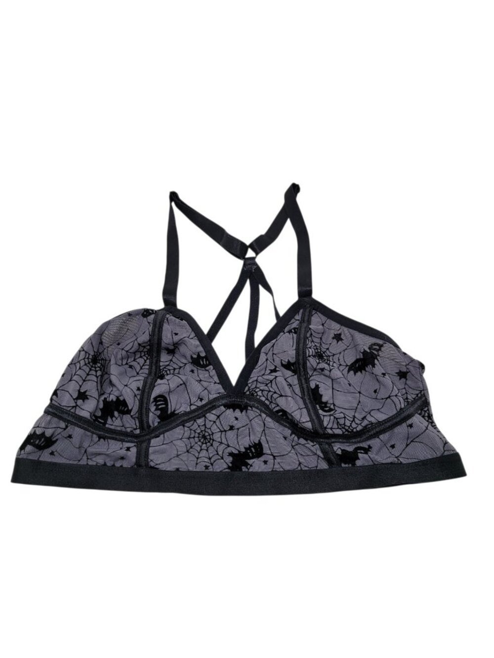 Torrid Longline Bats Webs Bralette 00 Medium Large GRAY Mesh Unlined Halloween